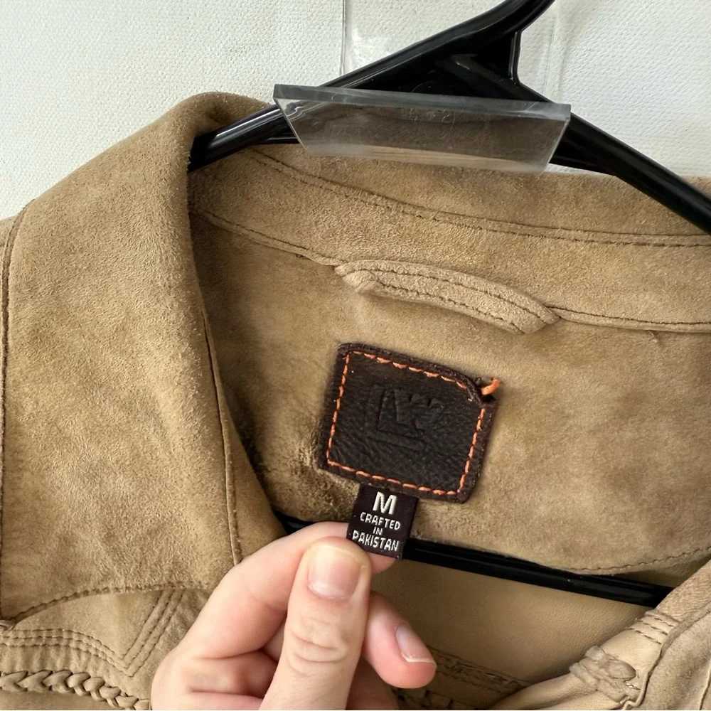 Vintage Wilson’s Leather House of Suede 100% Leather Jacket Brown Braided Zip Up - Picture 2 of 8